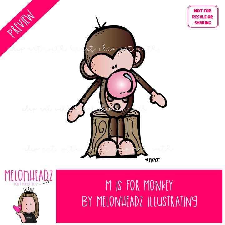 M is for Monkey clip art, alphabet, primate COLORED Version - Image 2
