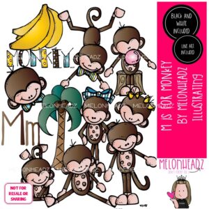 M is for Monkey clip art, alphabet, primate COMBO PACK