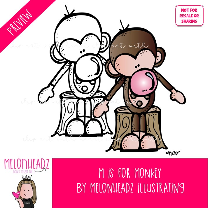 M is for Monkey clip art, alphabet, primate COMBO PACK - Image 2