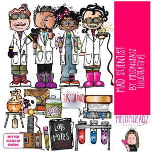 Mad Scientist clip art, laboratory, experiment COLORED Version