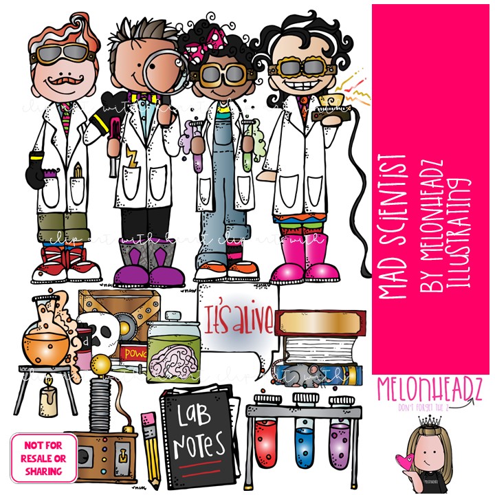 Mad Scientist clip art, laboratory, experiment COLORED Version