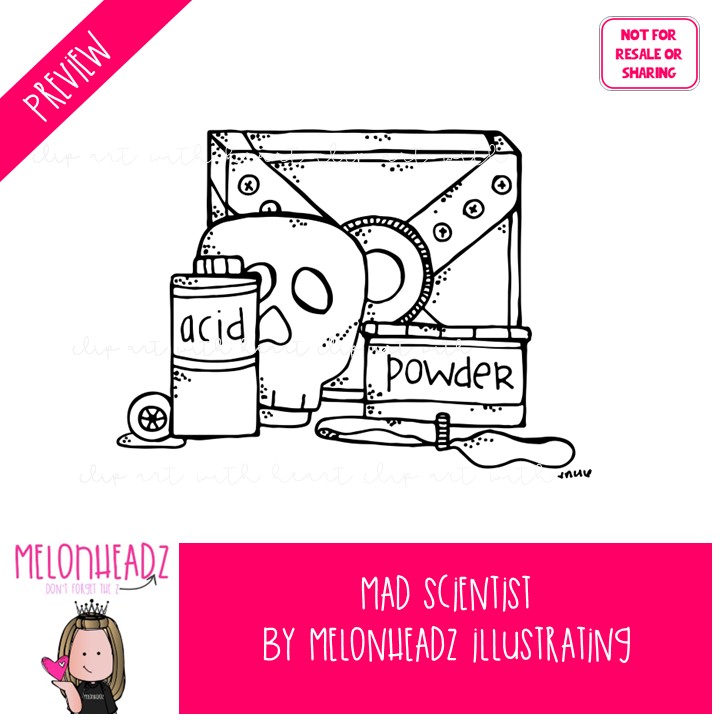 Mad Scientist clip art, laboratory, experiment BLACK AND WHITE - Image 2