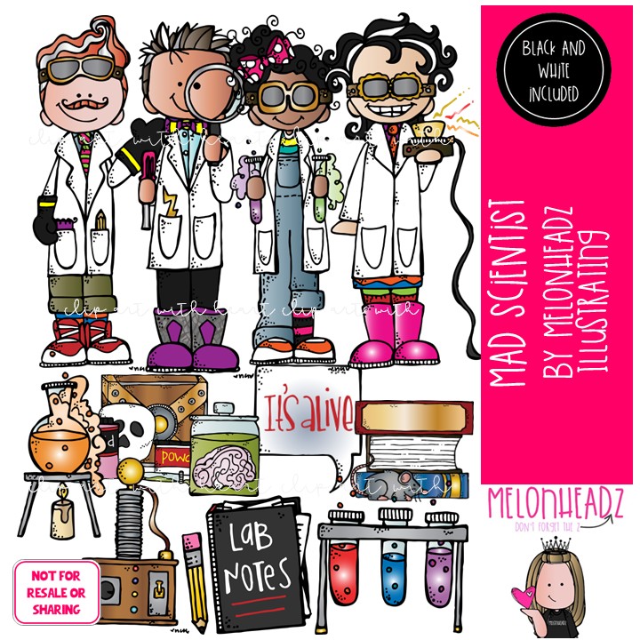 Mad Scientist clip art, laboratory, experiment Combo Pack