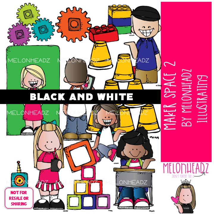 Maker Space 2 clip art, create, imagination BLACK AND WHITE