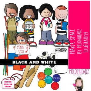 Maker Space clip art, create, imagination BLACK AND WHITE