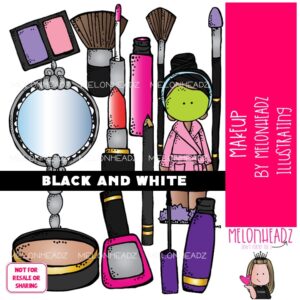 Makeup clip art, mirror, nail polish BLACK AND WHITE