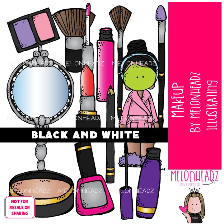 Makeup clip art, mirror, nail polish BLACK AND WHITE