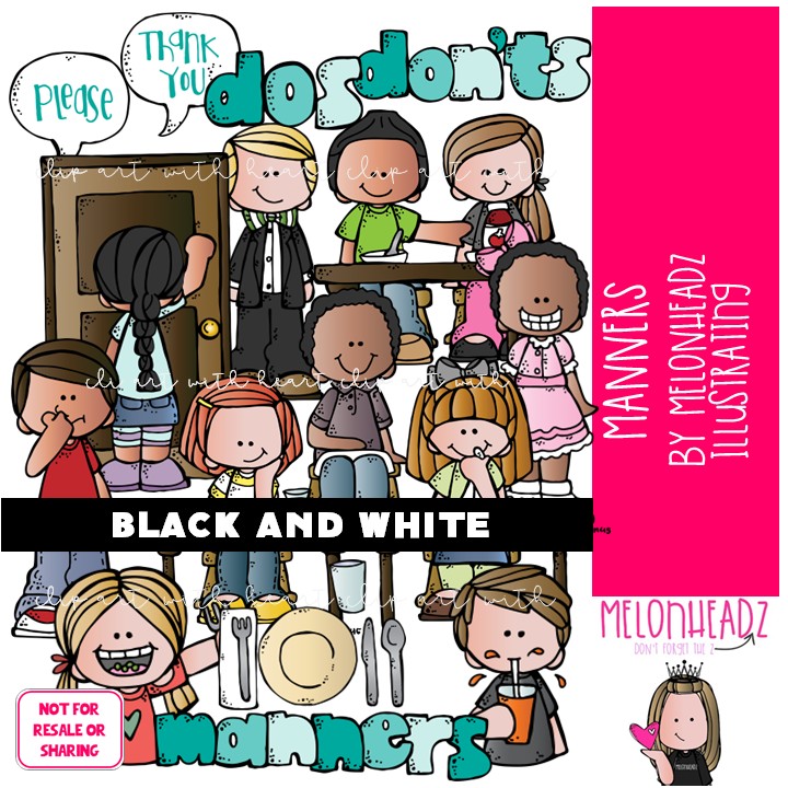 Manners 1 clip art, etiquette, polite BLACK AND WHITE