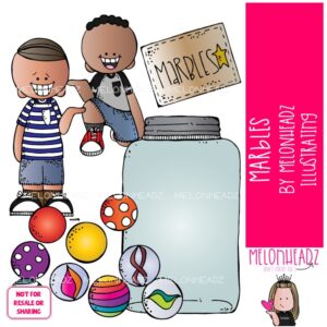 Marbles clip art, jar, play COLORED Version