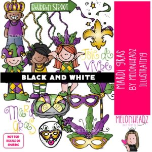 Mardi Gras clip art, party BLACK AND WHITE