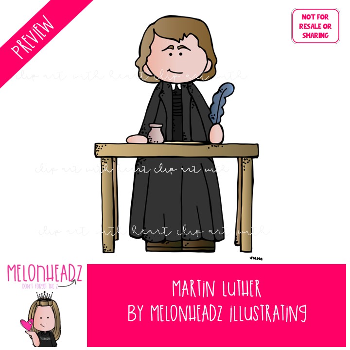 Martin Luther clip art, catechism COLORED Version - Image 2