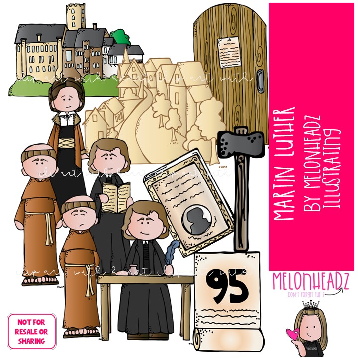 Martin Luther clip art, catechism COLORED Version