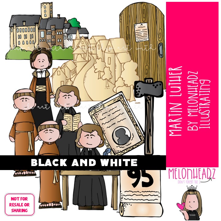 Martin Luther clip art, catechism BLACK AND WHITE