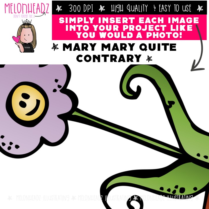 Mary Mary Quite Contrary clip art, Nursery Rhyme, Literature Mini - Image 3
