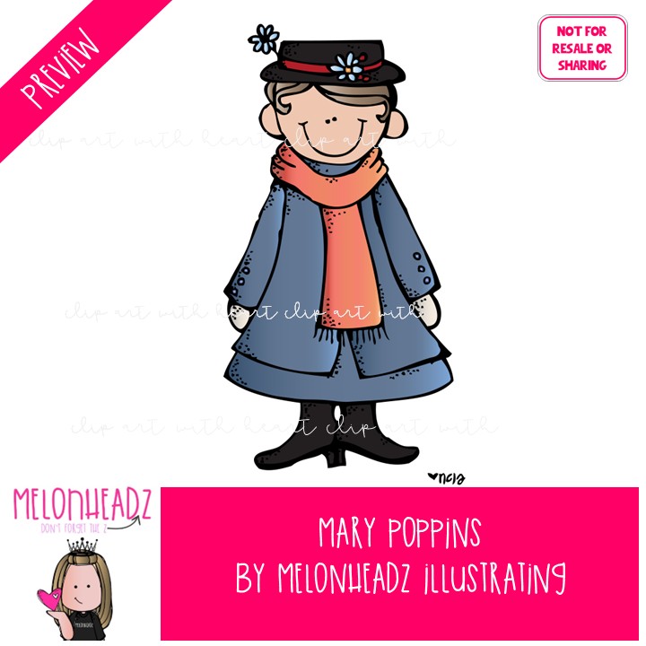 Mary Poppins clip art, literature, book companion COLORED Version - Image 2
