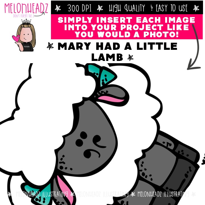 Mary had a Little Lamb clip art, Nursery Rhyme, Literature Mini - Image 3