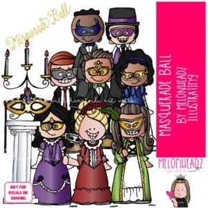 Masquerade Ball clip art, Halloween, dance COLORED Version