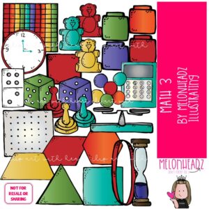 Math 3 clip art, counting, time COLORED Version