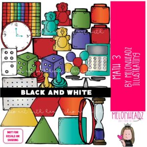 Math 3 clip art, counting, time BLACK AND WHITE