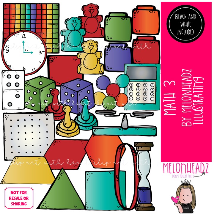 Math 3 clip art, counting, time COMBO PACK