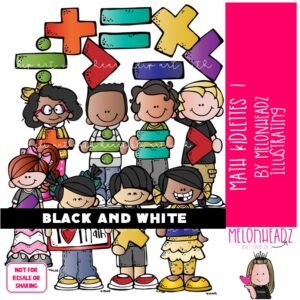 Math Kidlettes 1 clip art, symbols BLACK AND WHITE