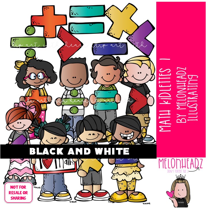 Math Kidlettes 1 clip art, symbols BLACK AND WHITE