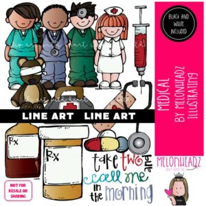 Medical clip art, career, doctor LINE ART and BLACK AND WHITE