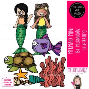 Mermaid clip art, fish, turtle Mini