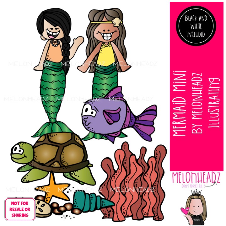 Mermaid clip art, fish, turtle Mini