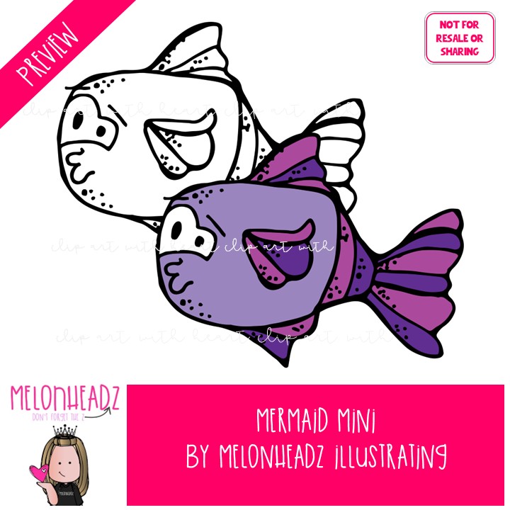 Mermaid clip art, fish, turtle Mini - Image 2