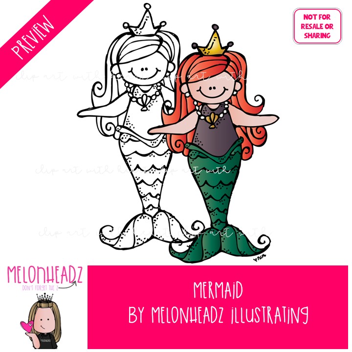 Mermaid clip art, fish, crab COMBO PACK - Image 2