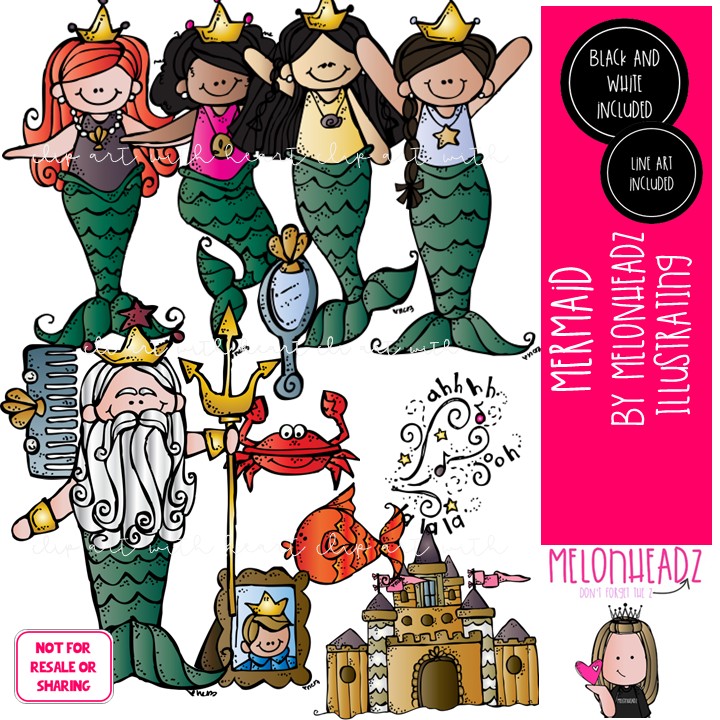 Mermaid clip art, fish, crab COMBO PACK