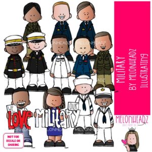 Military clip art, kidlettes, uniform COLORED Version