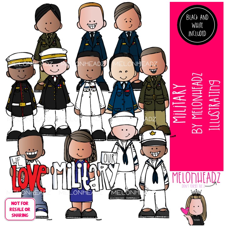 Military clip art, kidlettes, uniform COMBO PACK