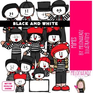 Mimes clip art, clown, pantomime BLACK AND WHITE