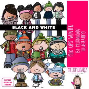 WInter clip art, Mix Ups, sled BLACK AND WHITE