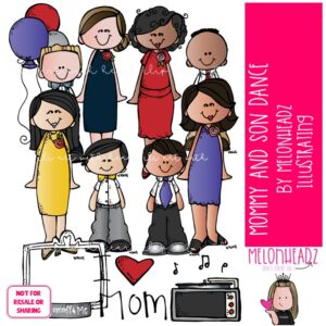 Mommy and Son Dance clip art, turn table, balloons COLORED Version