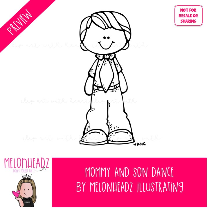 Mommy and Son Dance clip art, turn table, balloons BLACK AND WHITE - Image 2