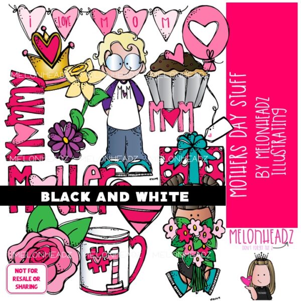 Mothers Day Stuff clip art - BLACK AND WHITE