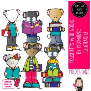 Mouselettes clip art, With Books, reading Mini