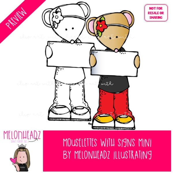 Mouselette 2 Mouselettes clip art, with signs, blank Mini - Melonheadz