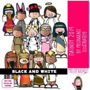 Nativity clip art 2019, Christmas clip art BLACK AND WHITE