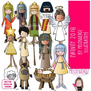 Nativity clip art 2018, PB n JS clip art, Christmas clip art COLORED Version