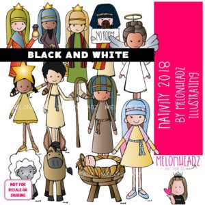 Nativity clip art 2018, PB N JS clip art, Christmas clip art BLACK AND WHITE