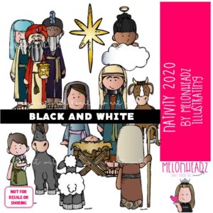 Nativity clip art 2020, Christmas clip art BLACK AND WHITE