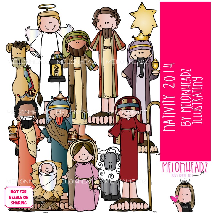 Nativity clip art 2014, Stringbeanz clip art, Christmas COLORED Version