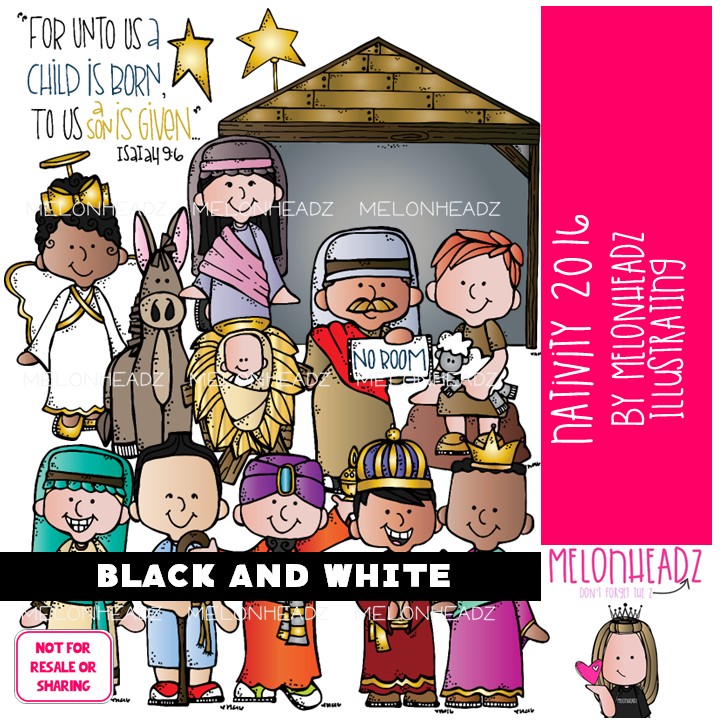 Nativity clip art 2016, Christmas clip art BLACK AND WHITE