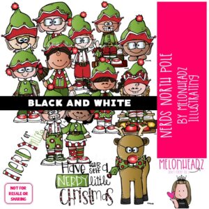Nerds North Pole clip art, Christmas clip art, Elves clip art BLACK AND WHITE