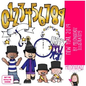 New Year clip art 2019, holiday clip art COLORED Version