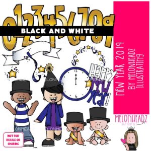 New Year clip art 2019, holiday clip art BLACK AND WHITE
